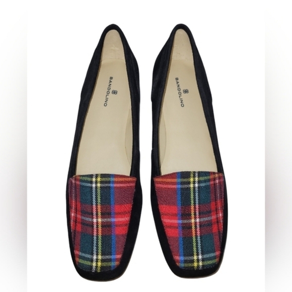 Bandolino Shoes - BANDOLINO Liberty Women's Black Suede Leather Plaid Loafer Flat Shoes